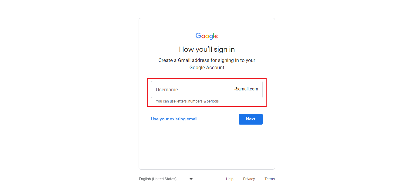 Create Gmail Username