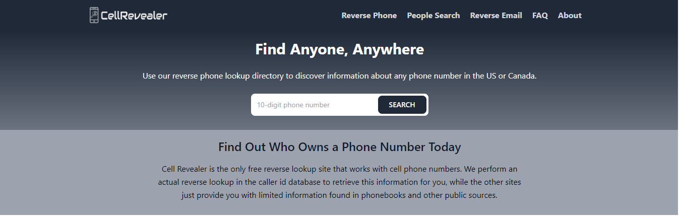 CellRevealer Reverse Phone Lookup Website